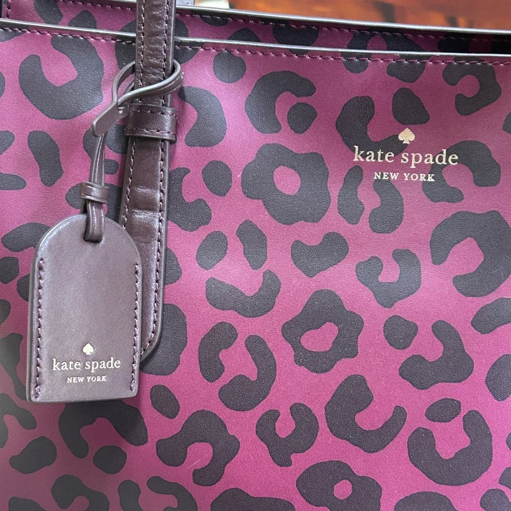 Kate Spade Tote Bag Womens Large Plum Black Leopard Animal Print Shoulder Bag